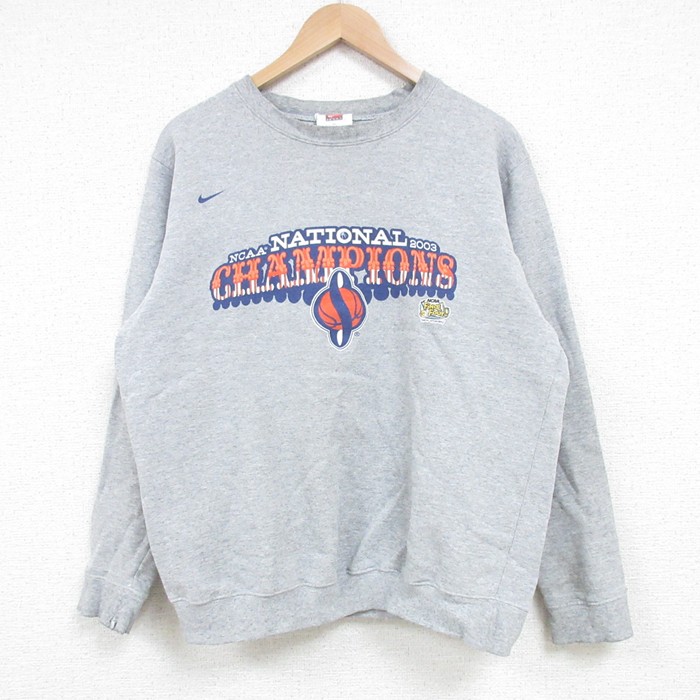 M★古着 ナイキ NIKE 長袖 スウェット メンズ 00年代 00s National Champs クルーネック グレー 霜降り 25mar19 中古 スエット トレーナー トップス