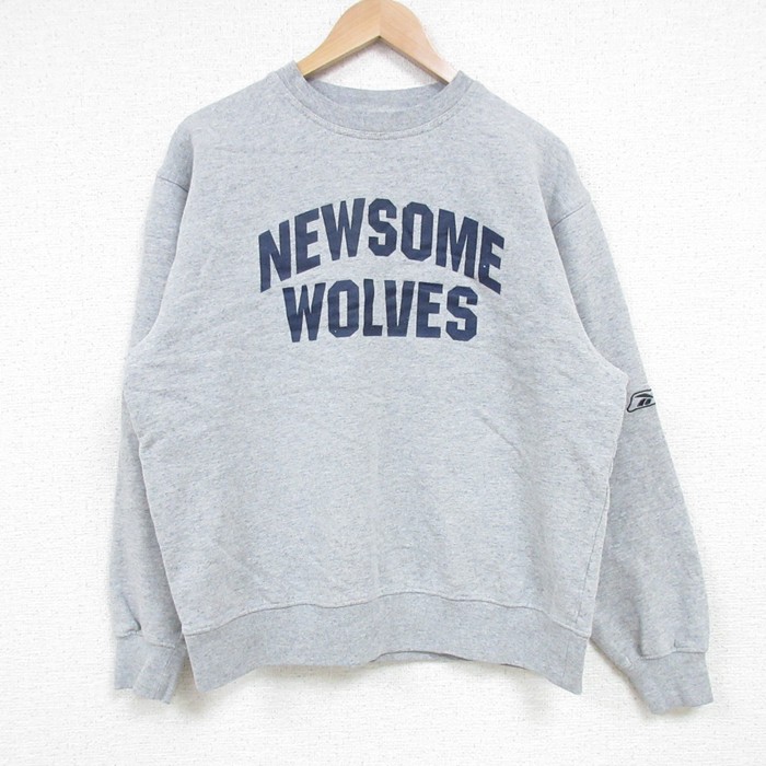 M★古着 リーボック REEBOK 長袖 スウェット メンズ 00年代 00s NEWSOME WOLVES クルーネック グレー 霜降り 25mar19 中古 スエット トレーナー トップス