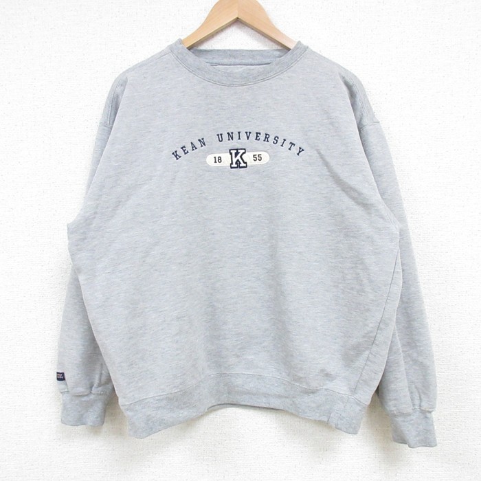 【20%OFF】L★古着 ジャンスポーツ 長袖 スウェット メンズ 00年代 00s KEAN 大学 刺繍 クルーネック グレー 霜降り 25mar19 中古 スエット トレーナー トップス