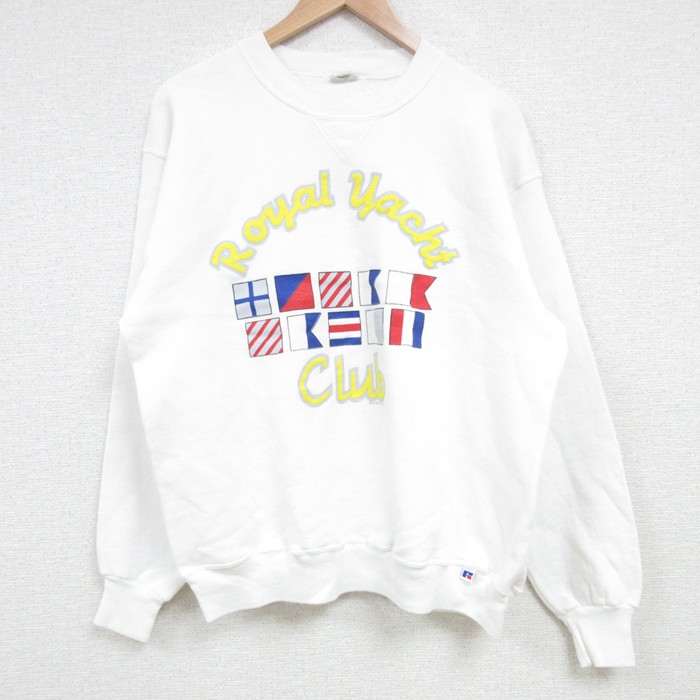 L★古着 長袖 スウェット メンズ 90年代 90s ヨットクラブ クルーネック USA製 白 ホワイト 25mar19 中古 スエット トレーナー トップス