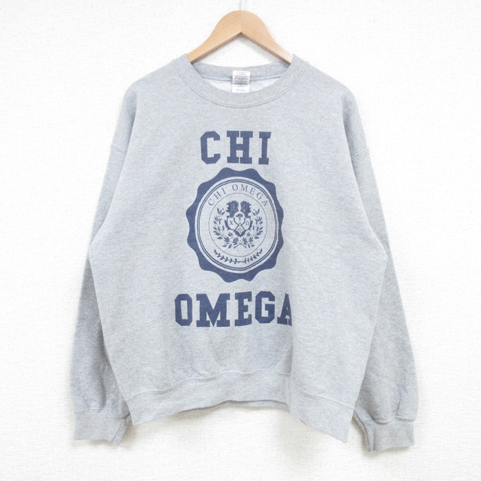L★古着 長袖 スウェット メンズ 00年代 00s CHI OMEGA クルーネック グレー 霜降り 25mar19 中古 スエット トレーナー トップス