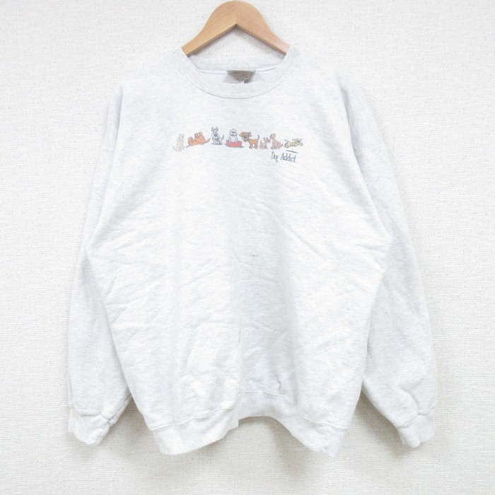 【20%OFF】L★古着 ヘインズ Hanes 長袖 スウェット メンズ 00年代 00s 犬 クルーネック 薄グレー 霜降り 25mar19 中古 スエット トレーナー トップス
