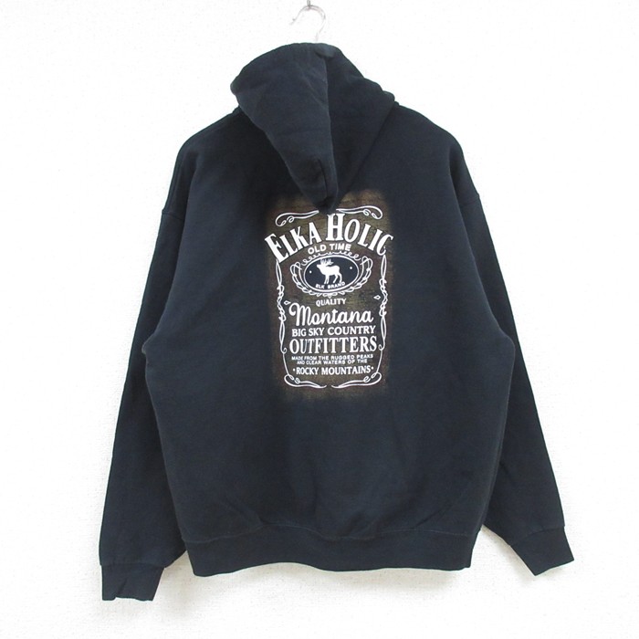 L★古着 ジャージーズ 長袖 スウェット パーカー メンズ 00年代 00s ELKA HOLIC 黒 ブラック 25mar19 中古 スエット トレーナー トップス