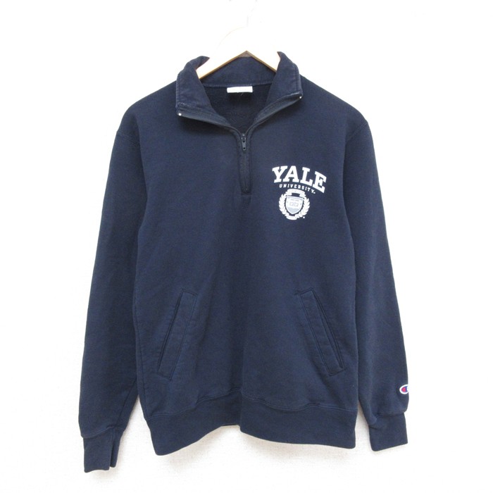 S★古着 チャンピオン Champion 長袖 ハーフジップ スウェット メンズ イェール 大学 クルーネック 紺 ネイビー 25mar21 中古 スエット トレーナー トップス