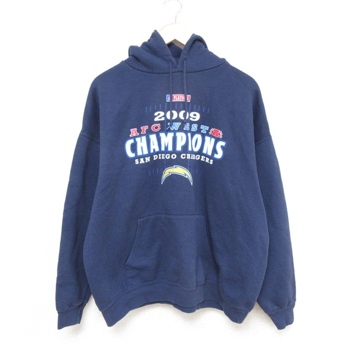 XL★古着 長袖 スウェット パーカー メンズ 00年代 00s NFL サンディエゴチャージャース 大きいサイズ 紺 ネイビー アメフト スーパーボウル 25mar21 中古 スエット トレーナー トップス