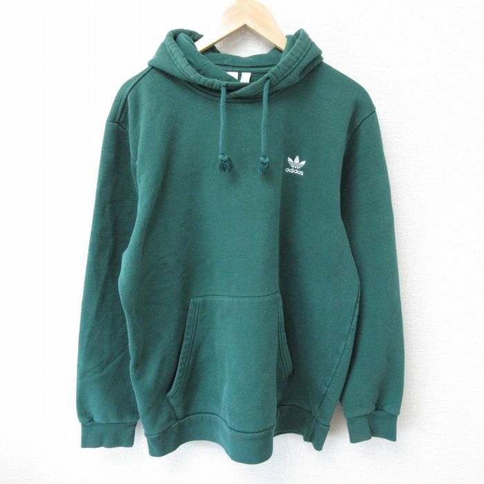 L★古着 アディダス adidas 長袖 スウェット パーカー メンズ ワンポイントロゴ 緑 グリーン 25mar19 中古 スエット トレーナー トップス
