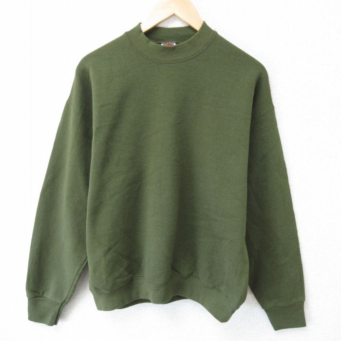 【20%OFF】L★古着 フルーツオブザルーム 長袖 スウェット メンズ 00年代 00s 無地 クルーネック 濃緑 グリーン 25mar19 中古 スエット トレーナー トップス
