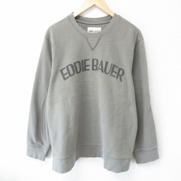 L★古着 エディーバウアー Eddie Bauer 長袖 スウェット メンズ 00年代 00s ビッグロゴ クルーネック 濃緑 グリーン 25mar22 中古 スエット トレーナー トップス