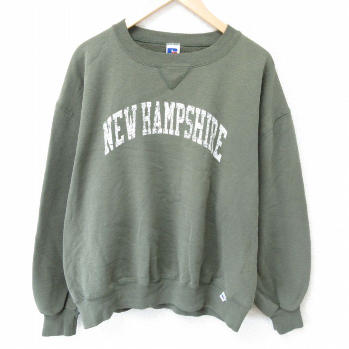 XL★古着 ラッセル 長袖 スウェット メンズ 90年代 90s ニューハンプシャー 大きいサイズ クルーネック USA製 濃緑 グリーン 【spe】 25mar22 中古 スエット トレーナー トップス