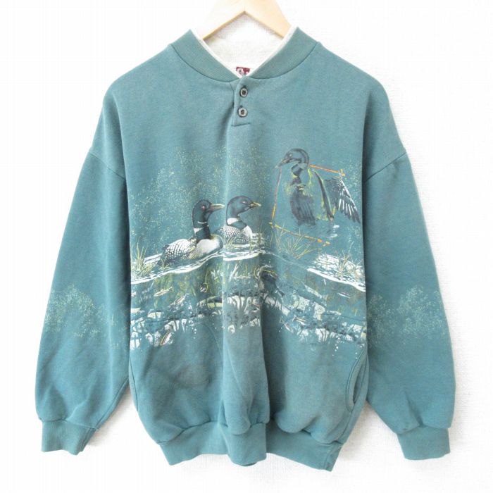 90s 長袖スウェット 鳥 グリーン XL | 古着