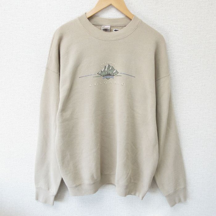 【20%OFF】XL★古着 フルーツオブザルーム 長袖 スウェット メンズ 00年代 00s コロラド 大きいサイズ クルーネック ベージュ カーキ 25mar22 中古 スエット トレーナー トップス