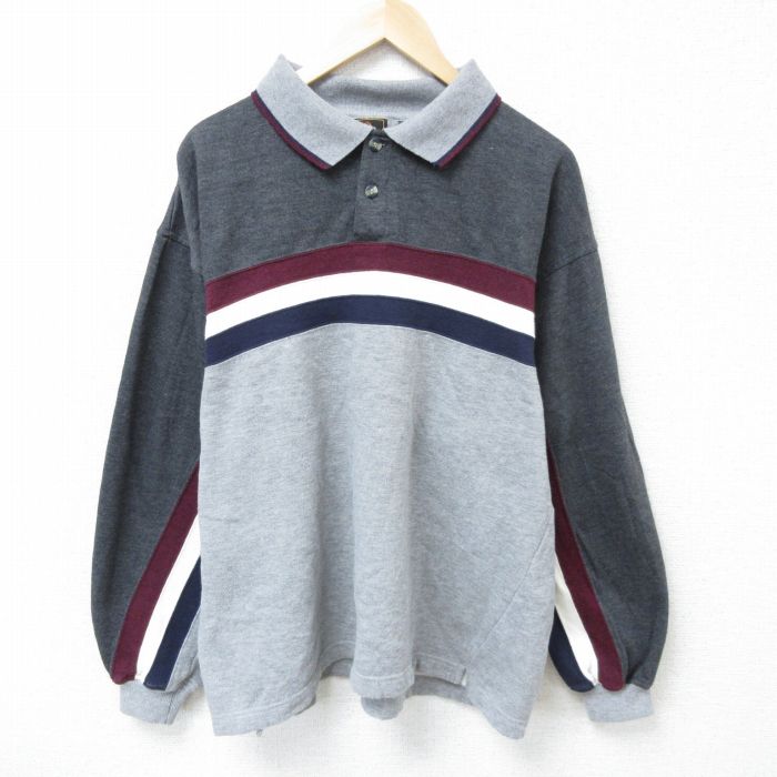 XL★古着 長袖 スウェット メンズ 90年代 90s ツートンカラー 襟付き グレー他 霜降り 25mar22 中古 スエット トレーナー トップス