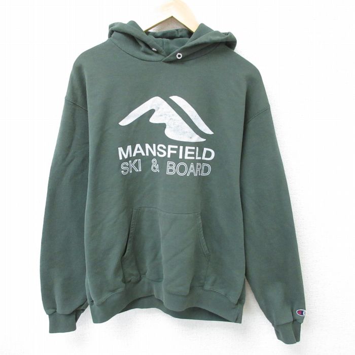L★古着 チャンピオン Champion 長袖 スウェット パーカー メンズ スキー ボード 濃緑 グリーン 25mar22 中古 スエット トレーナー トップス