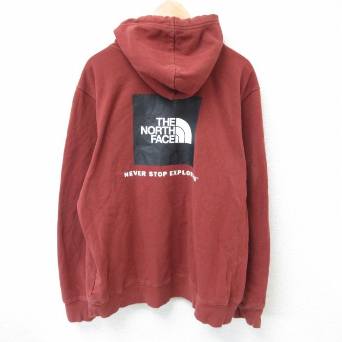 XL★古着 ノースフェイス THE NORTH FACE 長袖 スウェット パーカー メンズ ビッグロゴ 大きいサイズ 茶 ブラウン 25mar22 中古 スエット トレーナー トップス