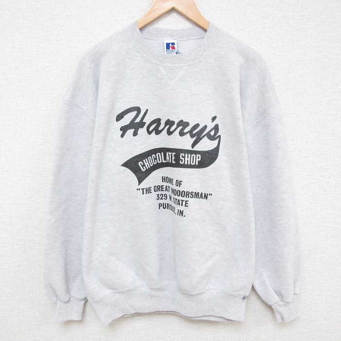 XL★古着 ラッセル 長袖 スウェット メンズ 90年代 90s Harrys CHOCOLATE SHOP クルーネック USA製 薄グレー 霜降り 【spe】 25mar25 中古 スエット トレーナー トップス