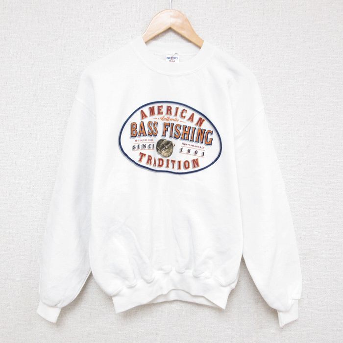 【50%OFF】L★古着 ジャージーズ 長袖 スウェット メンズ 00年代 00s BASS FISHING クルーネック 白 ホワイト 25mar25 中古 スエット トレーナー トップス