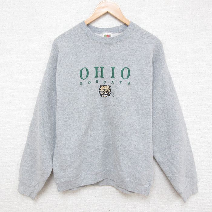 M★古着 フルーツオブザルーム 長袖 スウェット メンズ 00年代 00s オハイオ 刺繍 クルーネック グレー 霜降り 25mar25 中古 スエット トレーナー トップス