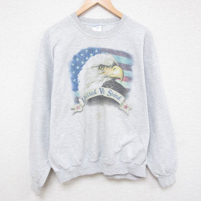 XL★古着 ジャージーズ 長袖 スウェット メンズ 00年代 00s 星条旗 鷲 クルーネック グレー 霜降り 25mar25 中古 スエット トレーナー トップス
