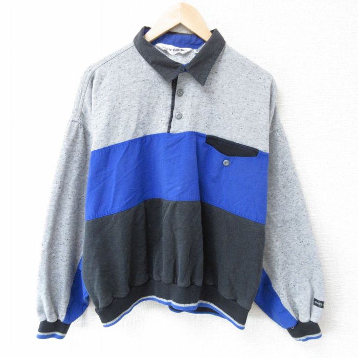 【50%OFF】XL★古着 ピエールカルダン pierre cardin 長袖 ブランド スウェット メンズ 90年代 90s マルチカラー 襟付き グレー他 霜降り 25mar22 中古 スエット トレーナー トップス