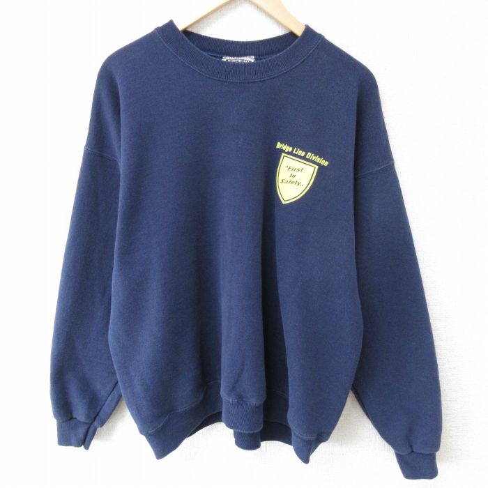 XL★古着 リー Lee 長袖 スウェット メンズ 90年代 90s Bridge Line クルーネック USA製 紺 ネイビー 25mar22 中古 スエット トレーナー トップス