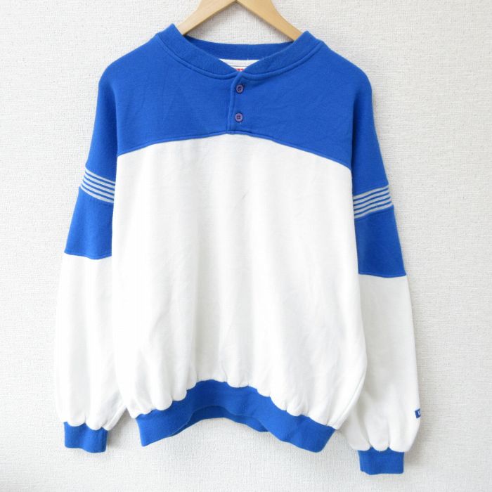 【20%OFF】XL★古着 ウィルソン 長袖 スウェット メンズ 90年代 90s ツートンカラー 大きいサイズ クルーネック 青他 ブルー 25mar22 中古 スエット トレーナー トップス
