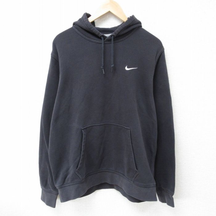 XL★古着 ナイキ NIKE 長袖 スウェット パーカー メンズ ワンポイントロゴ 黒 ブラック 25mar22 中古 スエット トレーナー トップス