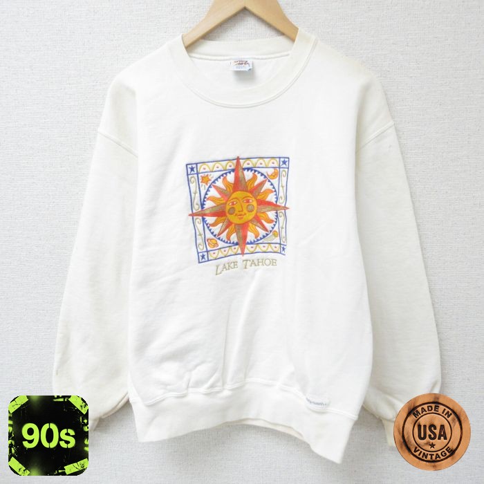 Crazy Shirts 90s 長袖スウェット 太陽刺繍 ホワイト M | 古着