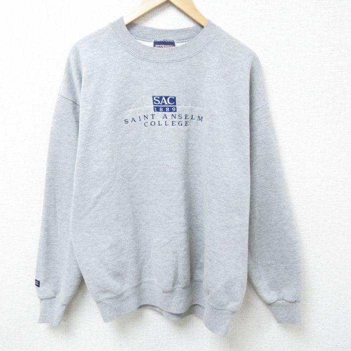【50%OFF】XL★古着 ジャンスポーツ 長袖 スウェット メンズ 90年代 90s セントアンセルム カレッジ 刺繍 クルーネック USA製 グレー 霜降り 25mar22 中古 スエット トレーナー トップス