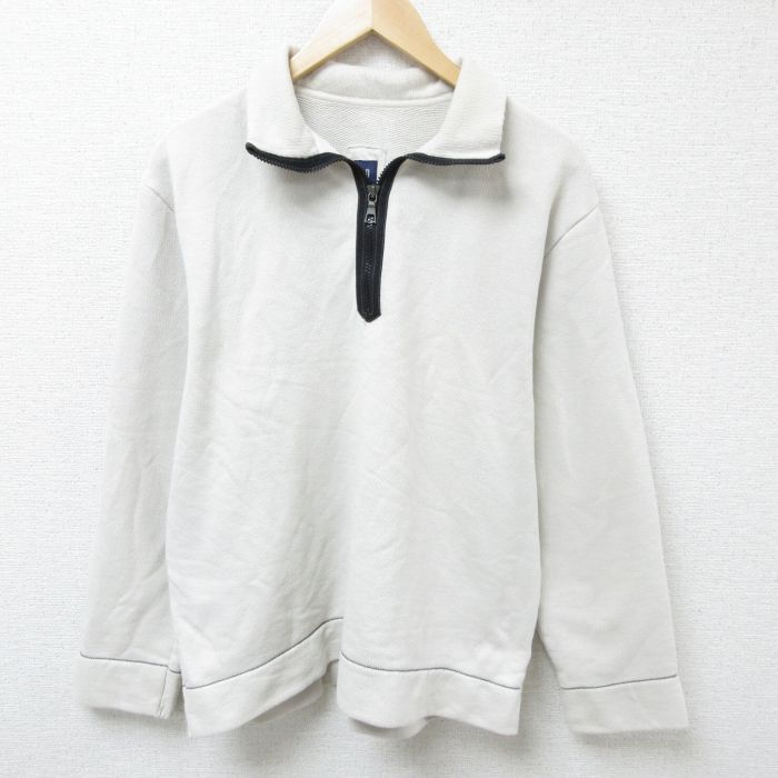 L★古着 ギャップ GAP 長袖 ハーフジップ スウェット メンズ 00年代 00s 無地 襟付き 白 ホワイト 25mar22 中古 スエット トレーナー トップス