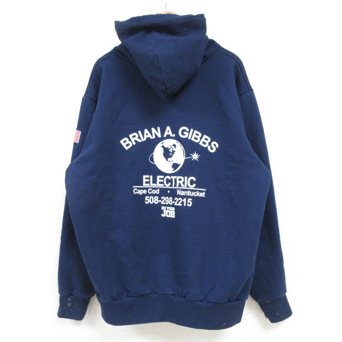 【20%OFF】XL★古着 キャンバー CAMBER 長袖 スウェット パーカー メンズ 90年代 90s ELECTRIC 星条旗 USA製 紺 ネイビー 内側サーマル 【spe】 25mar24 中古 スエット トレーナー トップス