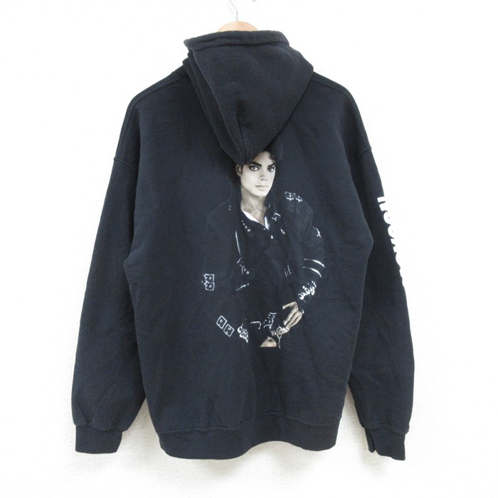 L★古着 長袖 スウェット パーカー メンズ マイケルジャクソン 黒 ブラック 【spe】 25mar24 中古 スエット トレーナー トップス