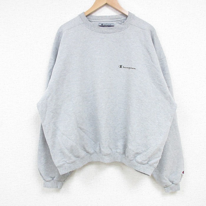 XL★古着 チャンピオン Champion 長袖 スウェット メンズ 00年代 00s ワンポイントロゴ 大きいサイズ クルーネック グレー 霜降り 25mar24 中古 スエット トレーナー トップス
