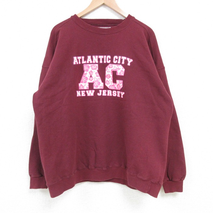 XL★古着 長袖 スウェット メンズ 00年代 00s AC ニュージャージー 大きいサイズ クルーネック エンジ 25mar24 中古 スエット トレーナー トップス