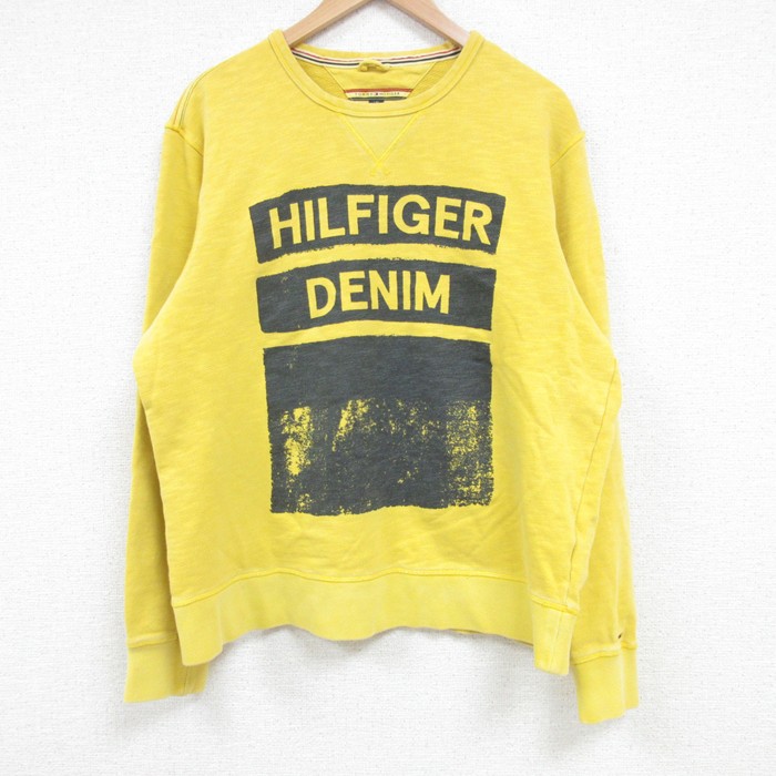 L★古着 トミーヒルフィガー TOMMY HILFIGER 長袖 ブランド トップス メンズ ビッグロゴ コットン クルーネック 黄 イエロー 25mar24 中古 スエット トレーナー