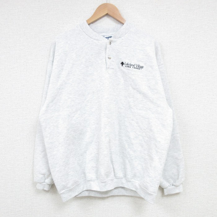 【20%OFF】L★古着 リー Lee 長袖 スウェット メンズ 00年代 00s Lakeland Village ヘンリーネック 薄グレー 霜降り 25mar24 中古 スエット トレーナー トップス