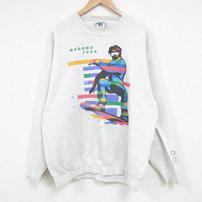 XL★古着 リー Lee 長袖 スウェット メンズ 90年代 90s 長野オリンピック IBM クルーネック USA製 薄グレー 霜降り 【spe】 25mar24 中古 スエット トレーナー トップス