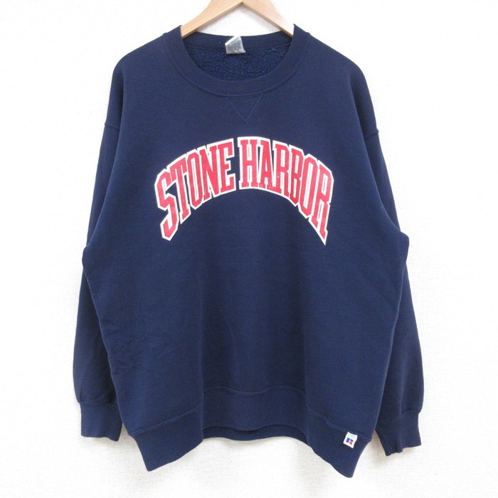 XL★古着 ラッセル 長袖 スウェット メンズ 90年代 90s STONE HARBOR クルーネック USA製 紺 ネイビー 【spe】 25mar24 中古 スエット トレーナー トップス