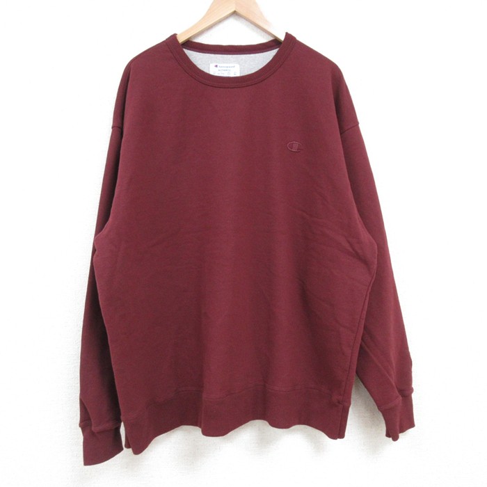 XL★古着 チャンピオン Champion 長袖 スウェット メンズ ワンポイントロゴ 大きいサイズ クルーネック エンジ 25mar24 中古 スエット トレーナー トップス