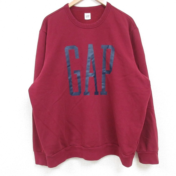 XL★古着 ギャップ GAP 長袖 スウェット メンズ ビッグロゴ クルーネック エンジ 25mar24 中古 スエット トレーナー トップス