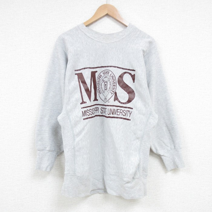 【50%OFF】M★古着 長袖 スウェット メンズ 00年代 00s ミシシッピ カレッジ クルーネック グレー 霜降り 25mar24 中古 スエット トレーナー トップス
