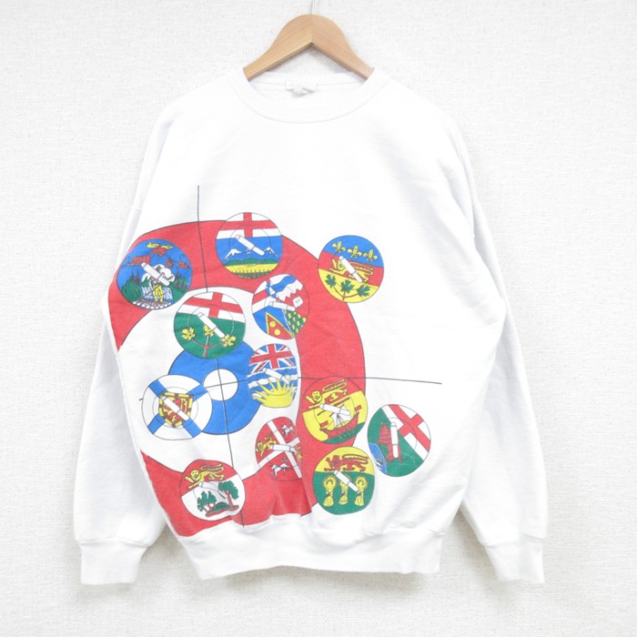 【50%OFF】XL★古着 長袖 スウェット メンズ 80年代 80s クルーネック カナダ製 白 ホワイト 25mar24 中古 スエット トレーナー トップス