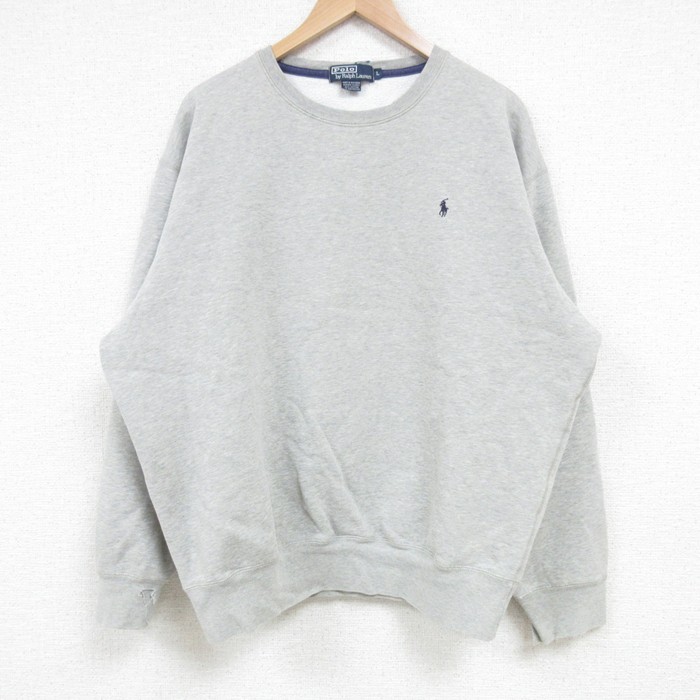 XL★古着 ラルフローレン Ralph Lauren 長袖 ブランド スウェット メンズ 00年代 00s ワンポイントロゴ クルーネック グレー 霜降り 25mar24 中古 スエット トレーナー トップス