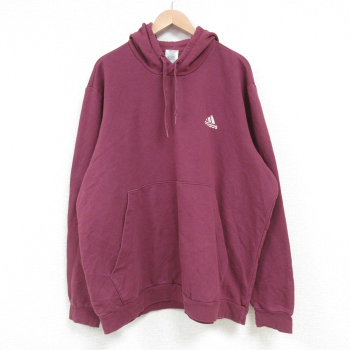 【20%OFF】XL★古着 アディダス adidas 長袖 スウェット パーカー メンズ ワンポイントロゴ 大きいサイズ エンジ 25mar24 中古 スエット トレーナー トップス