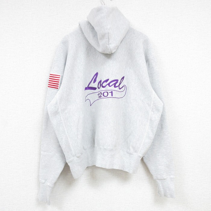 【20%OFF】XL★古着 長袖 スウェット パーカー メンズ 90年代 90s SEIU 星条旗 大きいサイズ USA製 グレー 霜降り 25mar24 中古 スエット トレーナー トップス