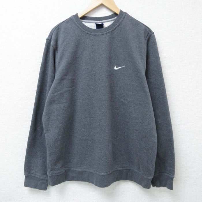 XL★古着 ナイキ NIKE 長袖 スウェット メンズ ワンポイントロゴ クルーネック 濃グレー 霜降り 25mar29 中古 スエット トレーナー トップス