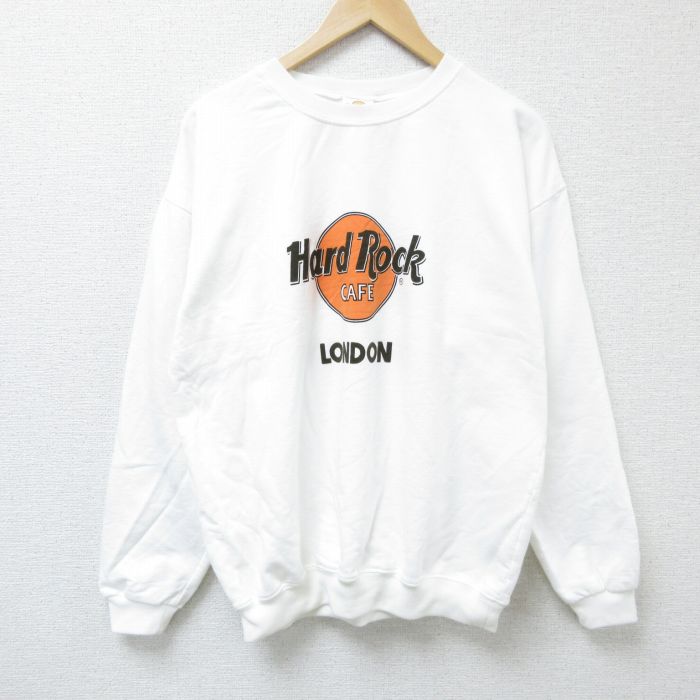 L★古着 長袖 スウェット メンズ 00年代 00s ハードロックカフェ ロンドン クルーネック 白 ホワイト 25mar29 中古 スエット トレーナー トップス