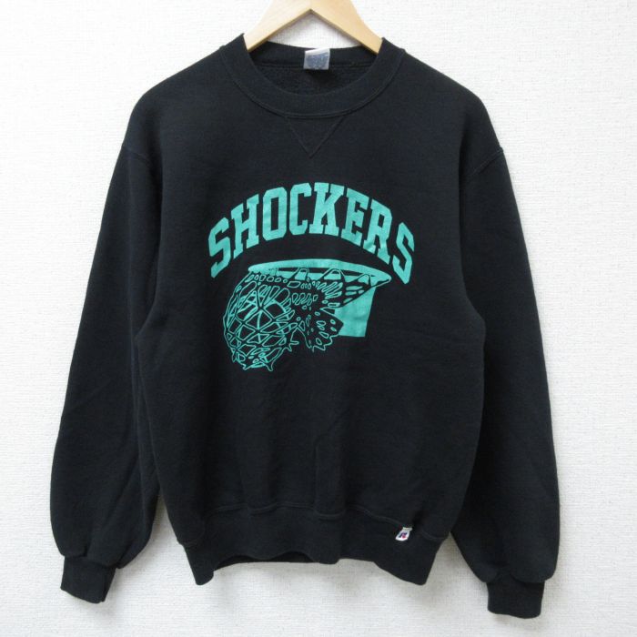 M★古着 ラッセル 長袖 スウェット メンズ 90年代 90s SHOCKERS クルーネック USA製 黒 ブラック 【spe】 25mar29 中古 スエット トレーナー トップス