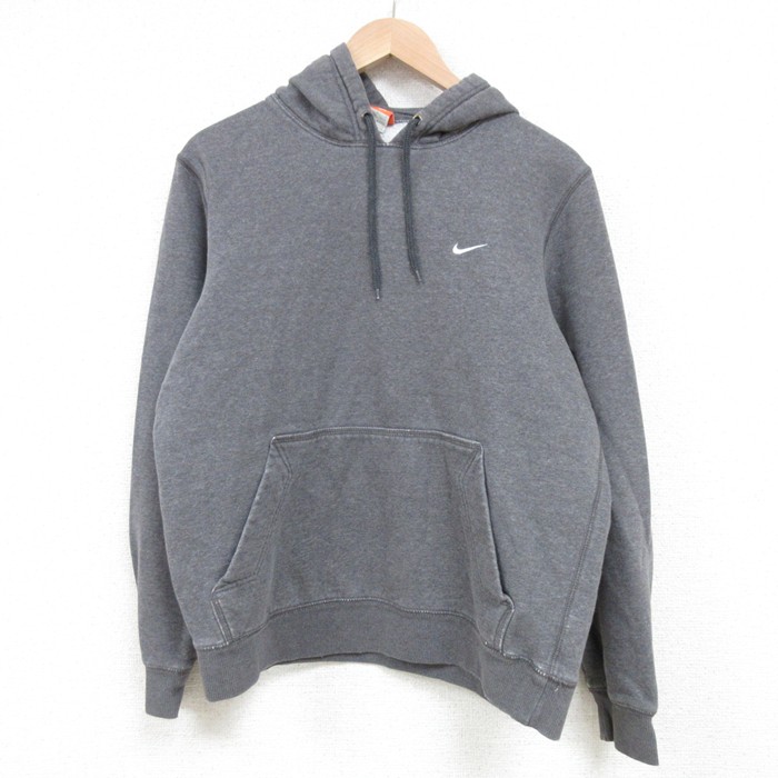 M★古着 ナイキ NIKE 長袖 スウェット パーカー メンズ ワンポイントロゴ グレー 霜降り 25mar25 中古 スエット トレーナー トップス