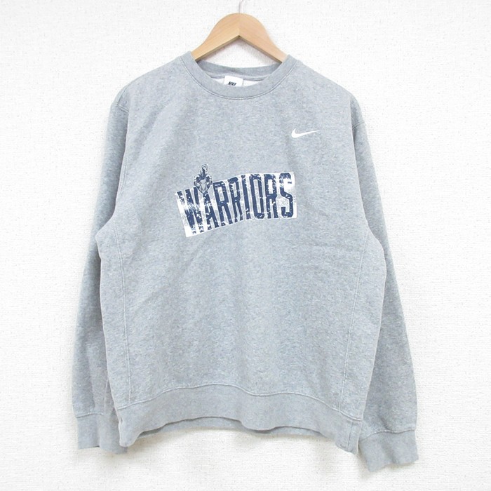 L★古着 ナイキ NIKE 長袖 スウェット メンズ WARRIORS クルーネック グレー 霜降り 25mar25 中古 スエット トレーナー トップス