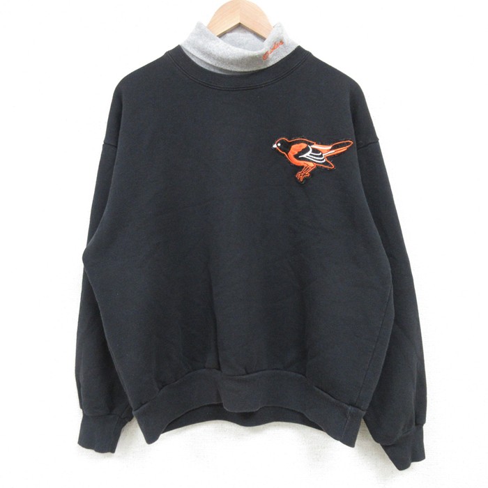 XL★古着 マジェスティック 長袖 スウェット メンズ 90年代 90s MLB ボルチモアオリオールズ モックネック ハイネック USA製 黒他 ブラック メジャーリーグ ベースボール 野球 25mar25 中古 スエット トレーナー トップス